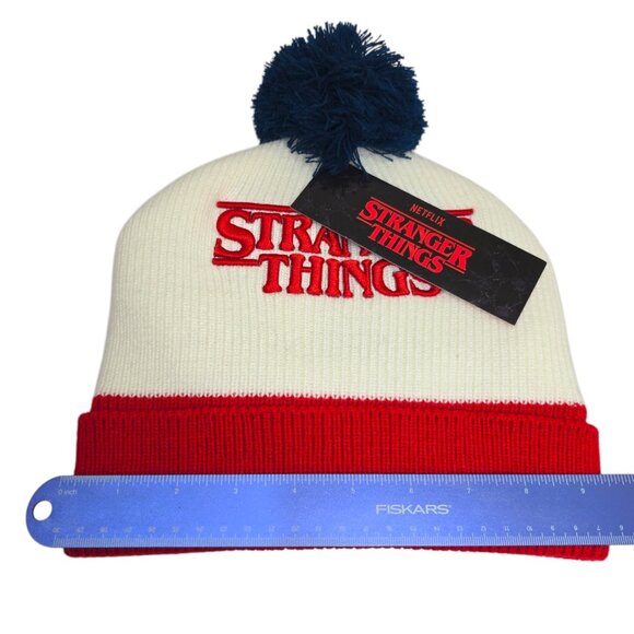 Pom Beanie Knit Hat Stranger Things Embroidered Unisex One Size Brand New - Picture 4 of 11